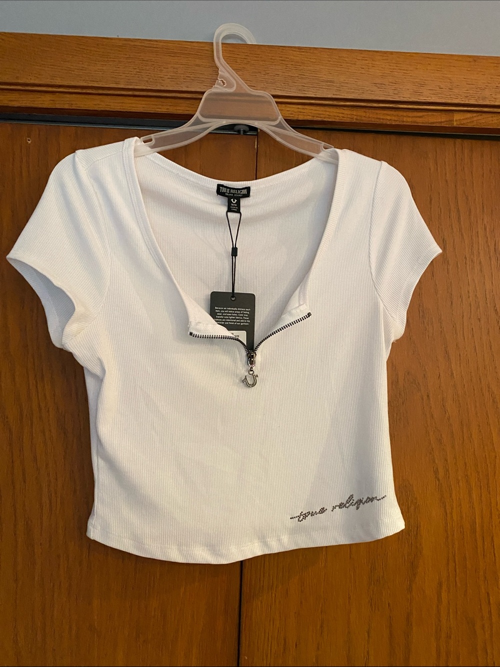 True Religion 1/2 zip White Ribbed Crop Top